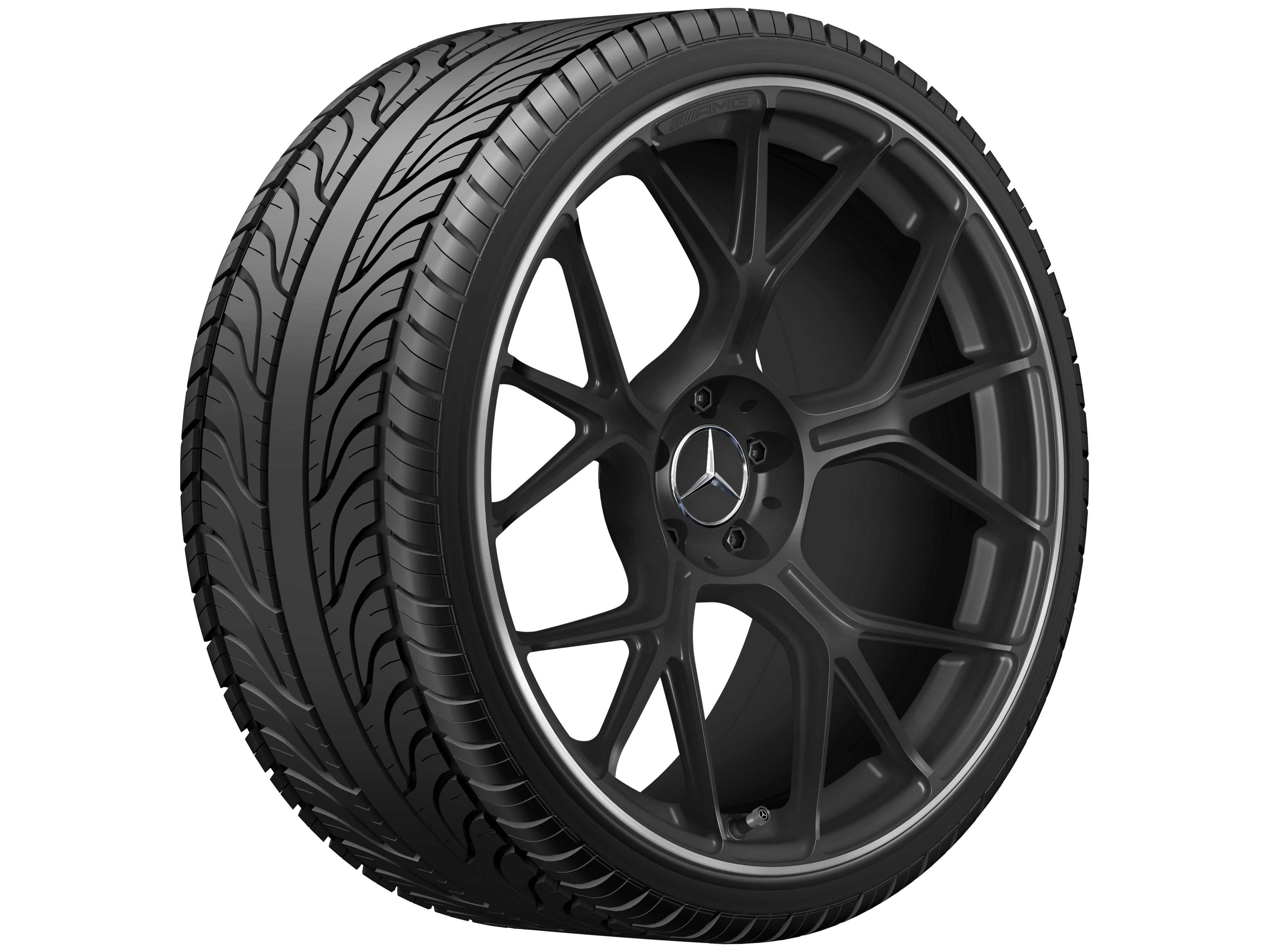 AMG forged wheel in cross-spoke design, 53.3 cm (21-inch) - 9,5 J x 21 ET 45, matt black, high-sheen rim flange