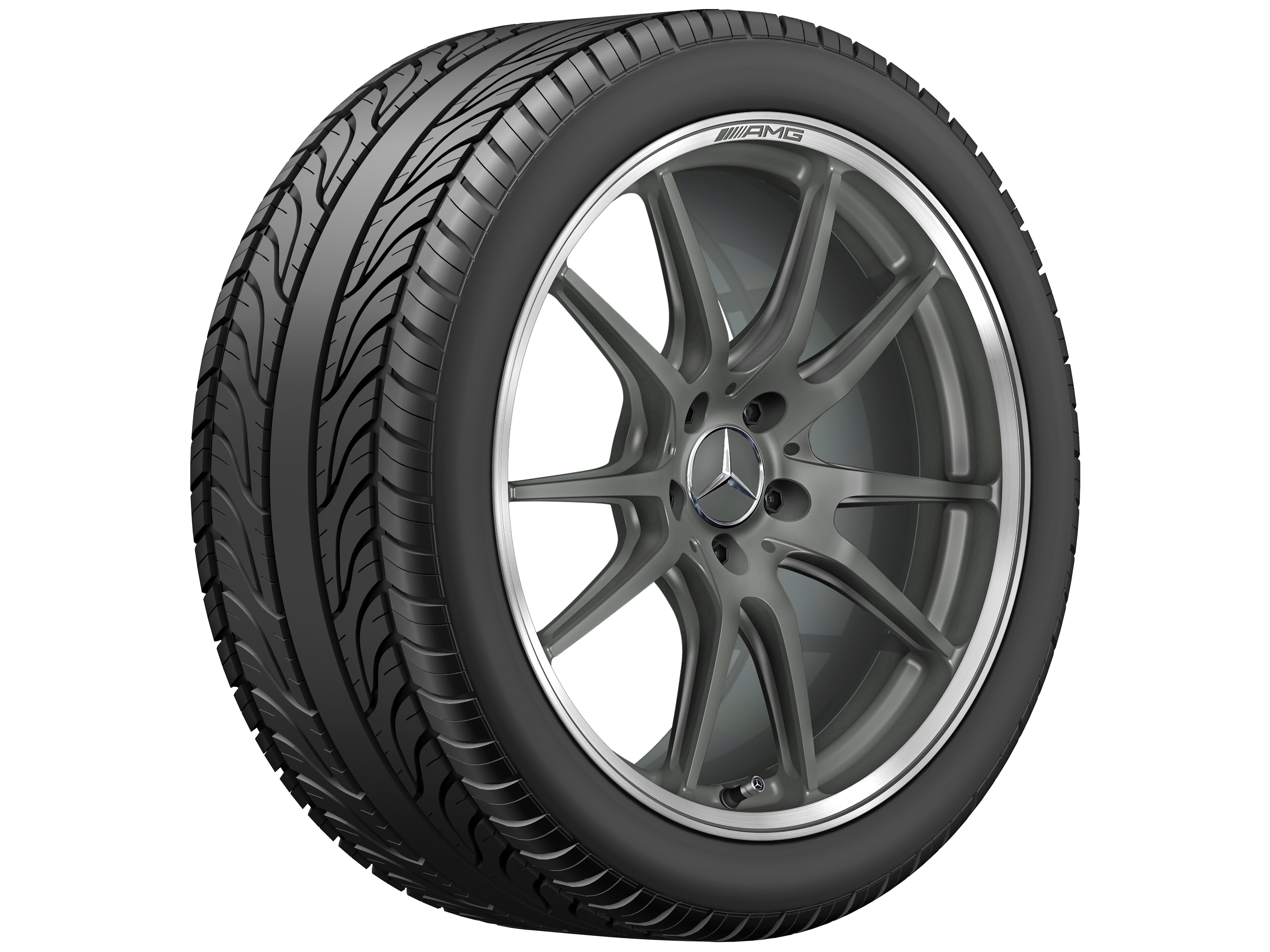 AMG Schmiederad im 5-Doppelspeichen-Design, 50,8 cm (20 Zoll), Felgenhorn glanzgedreht - 12 J x 20 ET 52, titangrau matt, Felgenhorn glanzgedreht