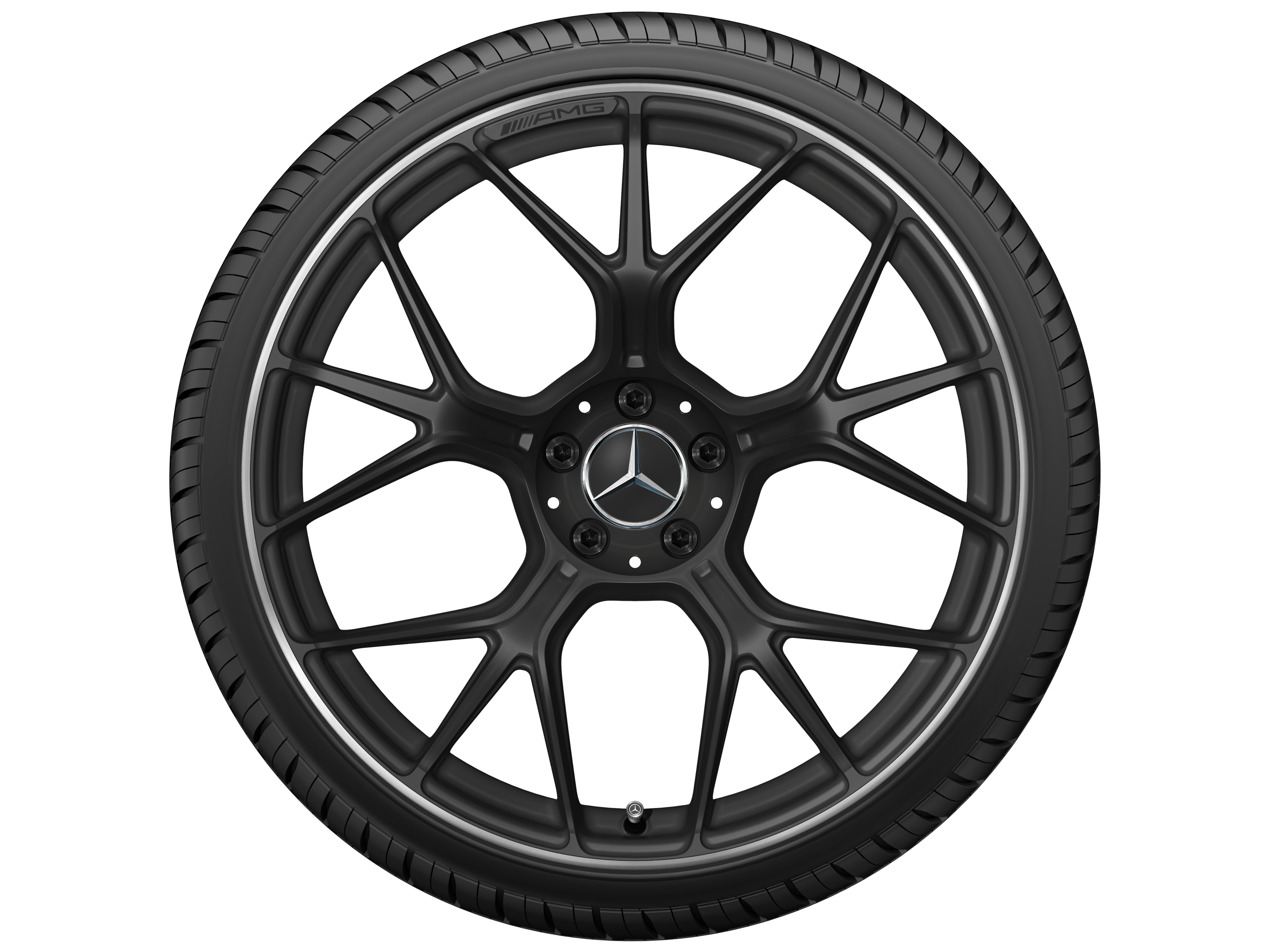 AMG forged wheel in cross-spoke design, 53.3 cm (21-inch) - 9,5 J x 21 ET 45, matt black, high-sheen rim flange