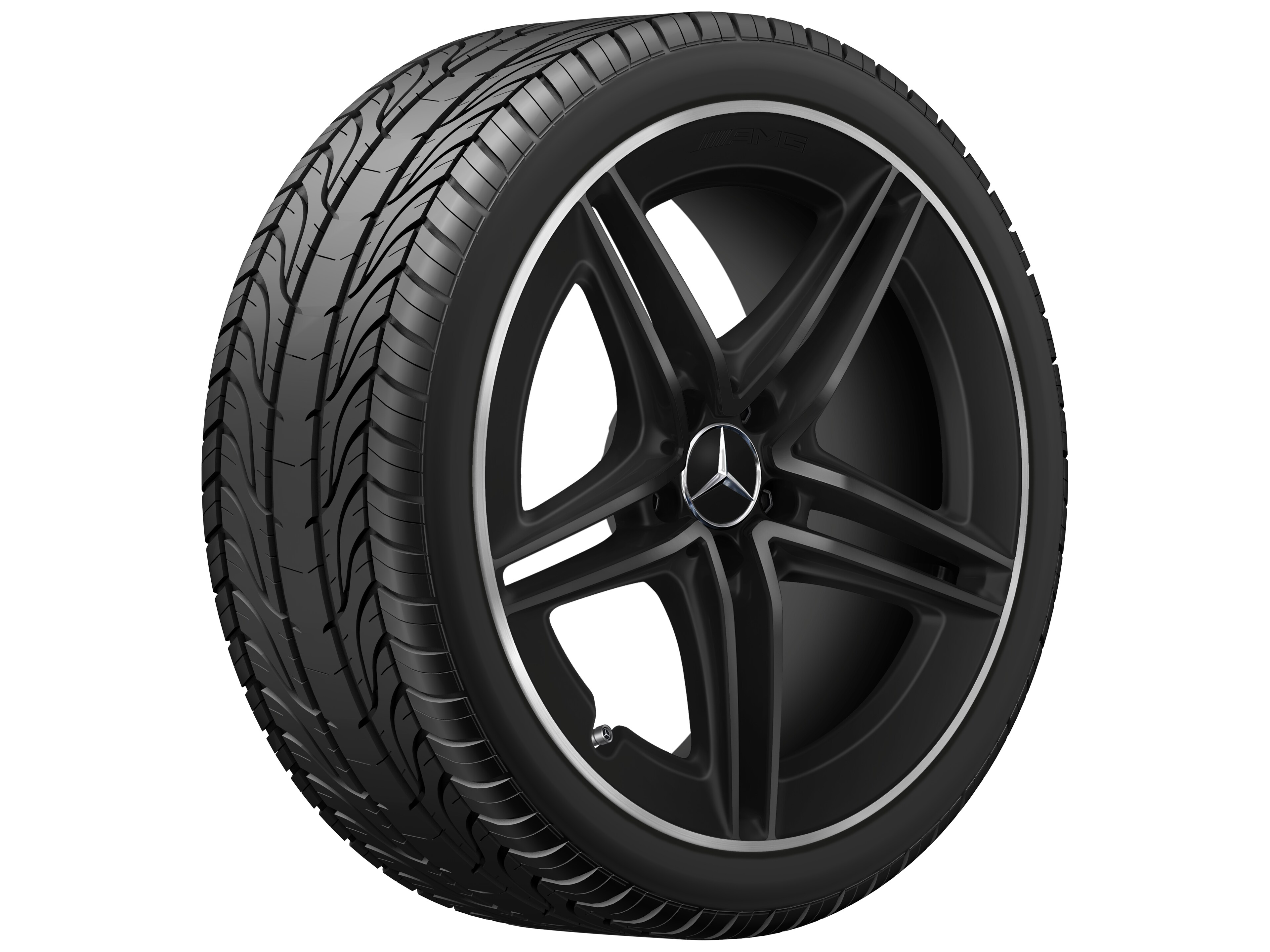 AMG 5-Doppelspeichen-Rad, 48,3 cm (19 Zoll), Felgenhorn glanzgedreht - 9 J x 19 ET 52, schwarz matt