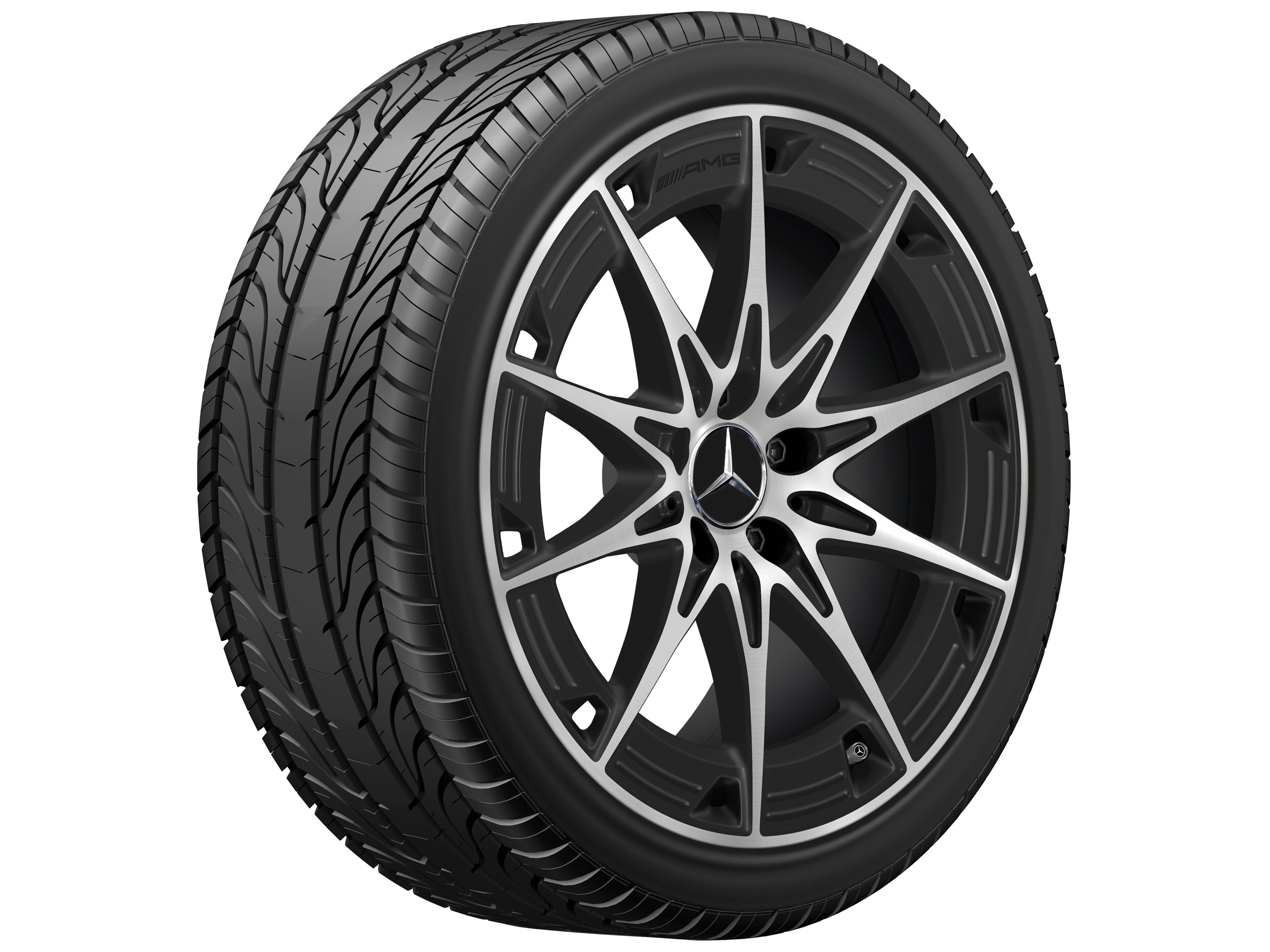 AMG Leichtmetallrad, im 10-Speichen-Design, 48,3 cm (19 Zoll) - 9 J x 19 ET 48, schwarz matt, glanzgedreht