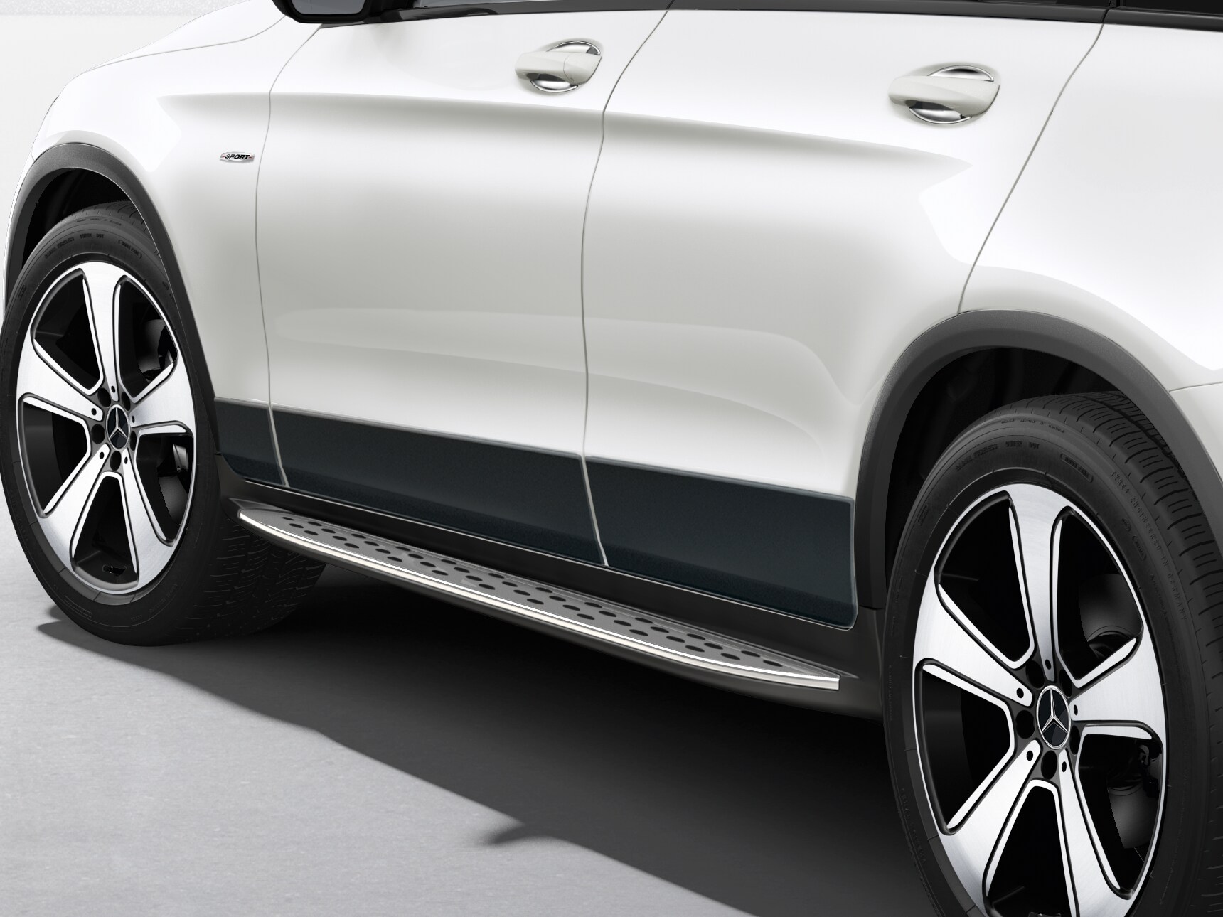 Running boards, in aluminium look with rubber studs, Set - Plastic