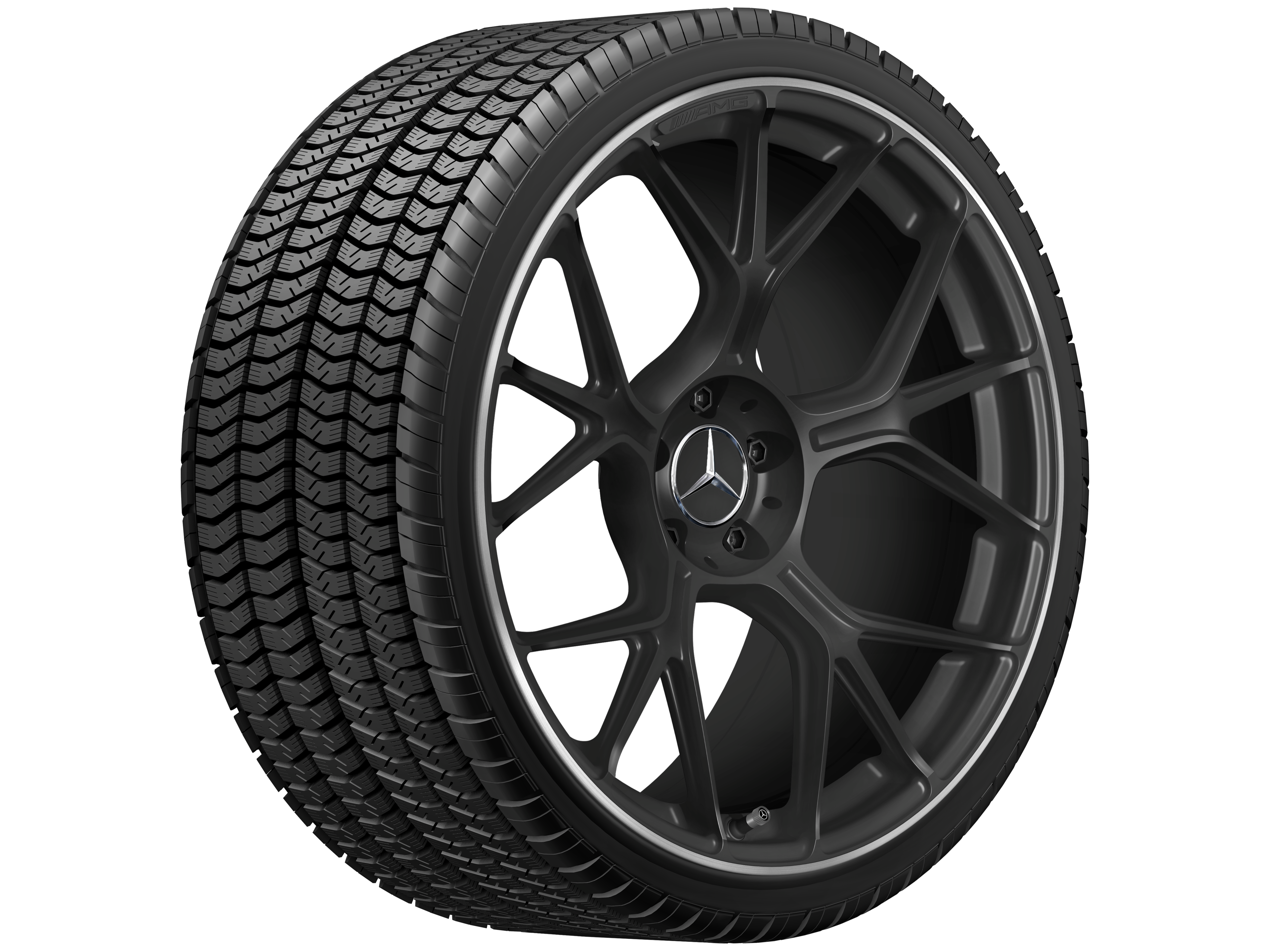 AMG forged wheel in cross-spoke design, 53.3 cm (21-inch) - 9,5 J x 21 ET 45, matt black, high-sheen rim flange